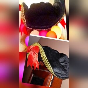 Pirate Hat - Black Velour with Gold Braid & Ribbons Unisex Pirate Renne Fest